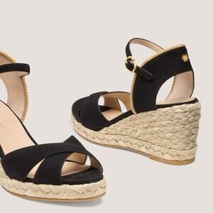 Stuart Weitzman Mirela Espadrille Wedge Sandals Black Natural 9B